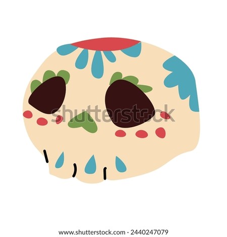 mexican skull with folk ornament isolated icon, three-quarter side view. Vector illustration can used for stickers, t-shirt design. 