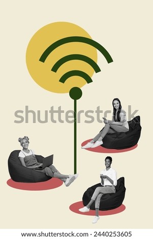 Composite collage image of wifi router internet device icon connect people teamwork remote working unusual fantasy billboard comics