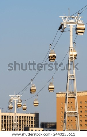 The sight of Skyscrapers in Yokohama.
This area is the center of business, commerce and tourism in Yokohama. A state-of-the-art ropeway has been installed. It operates 630 meters one way in 5 minutes. Royalty-Free Stock Photo #2440255611