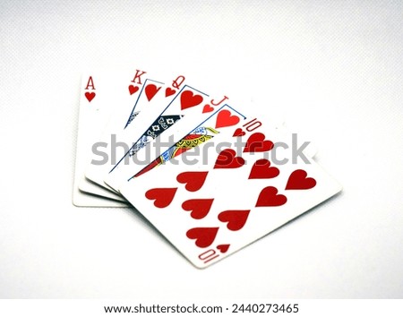 Card layout - poker of hearts on the table. Poker of hearts on the table