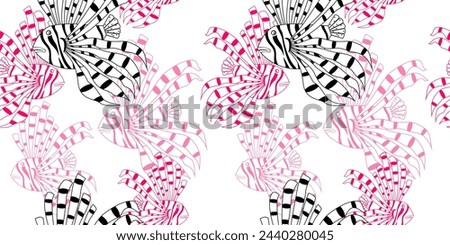 Beautiful seamless graphic pattern: zebra fish. Vector bright illustration for fabric.