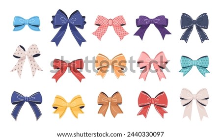 Multicolored bowknot collection. isolated patterned gift bows on a white background. These festive vector illustrations can be used for decoration, celebrations, weddings, and party designs.