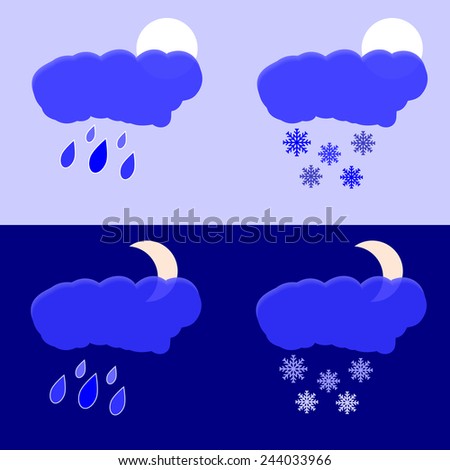 Vector graphic depicts night and afternoon precipitation as rain and snow