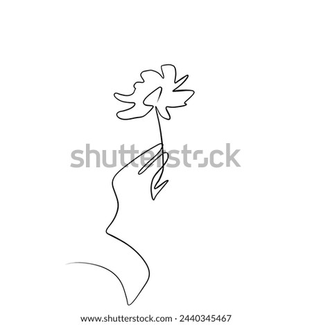 One continuous drawing line. Printed decorative poster with the general concept of a peony flower in hand. For wall home decor.