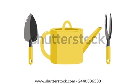 Set of gardening tools, watering can. Gardening, plant care, agronomic signs. Floristry and gardening, hobbies, active recreation. Colored flat vector illustration isolated on white background. Royalty-Free Stock Photo #2440386533