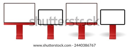 Set of black and red information panels. Screen mockup, empty frame. Display or signboards isolated on a transparent background. 3d mockup of a signboard with transparent or white screen and shadow