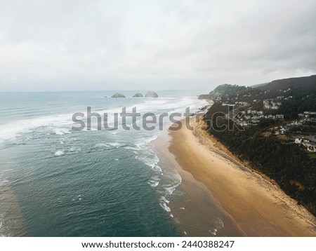 Aerial shot of Pacific Ocean Coastline 
