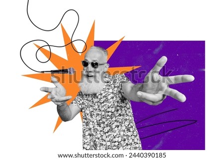 Composite collage picture of black white effect funky grandfather sing isolated on creative background
