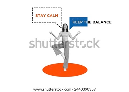 Composite photo collage of serious girl meditation balance yoga keep health calm concentration retreat isolated on painted background