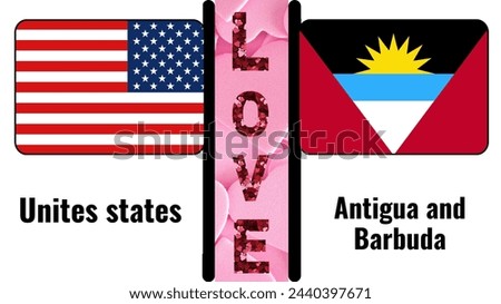 United States Love Antigua and Barbuda: Creative Design Featuring American Flag Heart Symbol Representing Love and Affection for Antigua and Barbuda