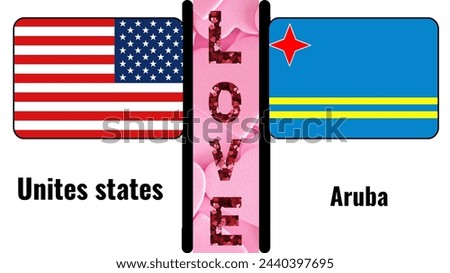 Creative Typography Design with 'USA LOVE Aruba' Text on Patriotic American Flag Background