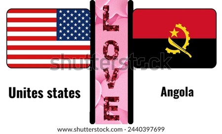 United States Love Angola: Creative Typography Design Featuring the American Flag with a Heart Symbolizing Love for Angola