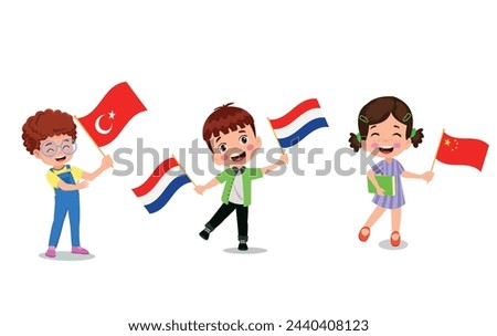 cute little kids holding flag