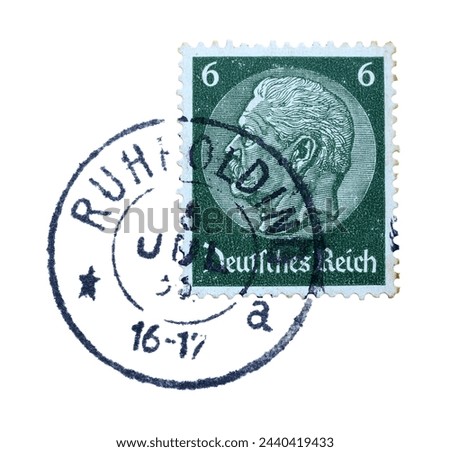 Postage stamp with seal stamp isolated on a white background
