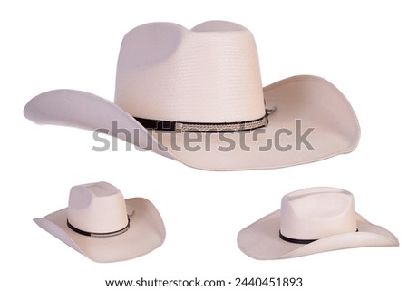 Rodeo rider wild west American and country music concept theme with a cowboy hat isolated on white background with cut out clip path image Royalty-Free Stock Photo #2440451893
