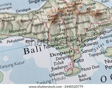 Map of Bali, Indonesia, world tourism, travel destination, world politics, trade and economy