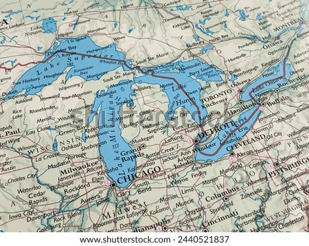 Map of the Great Lakes, North America, world tourism, travel destination, world politics, trade and economy