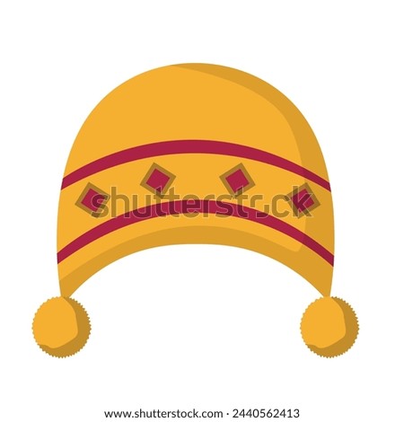 Yellow beanie hat vector illustration, knit winter cap clip art, isolated on white background