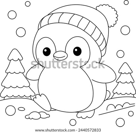 Cute Kawaii Penguin Cartoon Character Coloring Page Vector Illustration