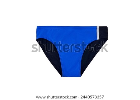Blue stylish men's bikini for swimming isolated on white background, Comfort meets fashion: Swim trunks for men ensure style and functionality in isolated settings. Royalty-Free Stock Photo #2440573357