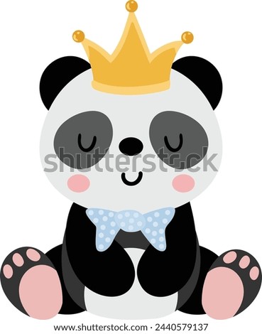 Baby boy panda sitting with crown