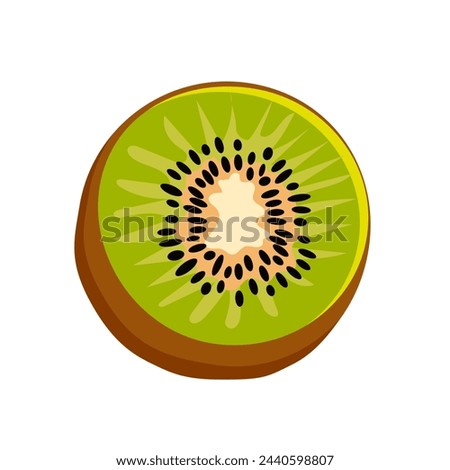Juicy and healthy half a green kiwi isolated on white background. fruit illustration in flat style. Summer clipart for design of card, banner, flyer, sale, poster, icons
