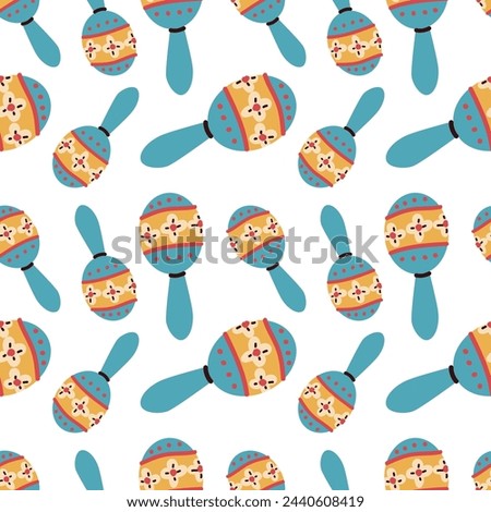 hand drawn mexican maracas seamless pattern. Vector illustration of mexican musical instrument.