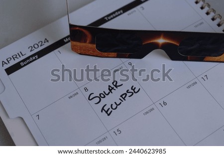 Calendar reminder about North American solar eclipse on Monday, April 8, 2024 Royalty-Free Stock Photo #2440623985