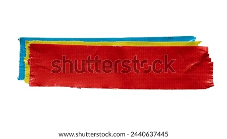 Layered red, yellow and blue cloth tapes for using as a text box on white background with clipping path