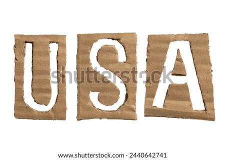 USA, an abbreviation for United states of America, letters crafted from a cardboard on white background with clipping path