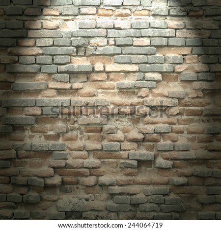 brick wall texture background in basement with beam of light
