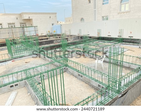 Ground beam shuttering work and ground beam reinforcement work of building, building sub structure work Royalty-Free Stock Photo #2440721189
