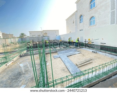 Ground beam shuttering work and ground beam reinforcement work of building, building sub structure work Royalty-Free Stock Photo #2440721213