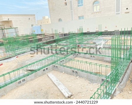 Ground beam shuttering work and ground beam reinforcement work of building, building sub structure work Royalty-Free Stock Photo #2440721229