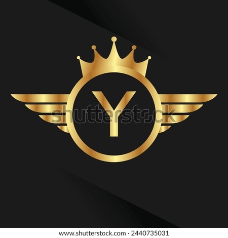 Letter Y Luxury royal wing crest Gold color, Victory logo, crest logo, wing logo, vector logo template