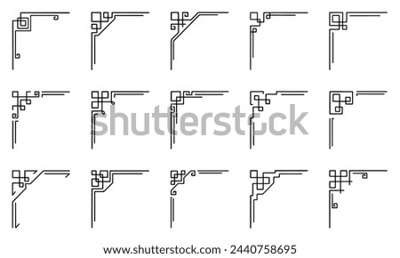 Decorative corner frames doodle set.  Vintage decorative angle border. Wedding design elements, flower decoration. Hand drawn vector illustration isolated on white background