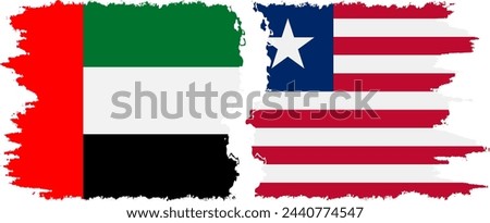 Liberia and United Arab Emirates grunge flags connection, vector