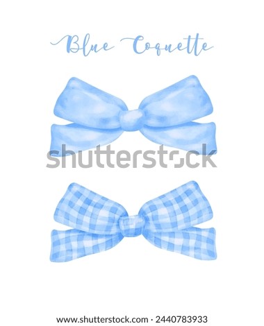 Trendy Blue Coquette ribbon bows Watercolor hand painting soft pastel set