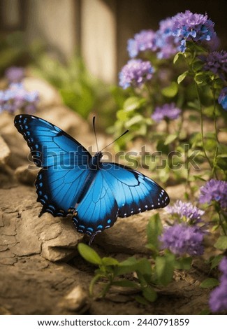 BLUE BUTTERFLY||  🦋 ||cute blue butterfly sitting on white flowers, natural background, insect in nature, with a Sunny soft glow||beautiful butterfly stock images. 