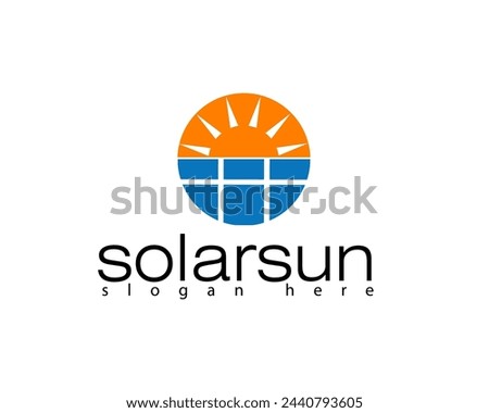creative solar panels and sun shadow logo design template