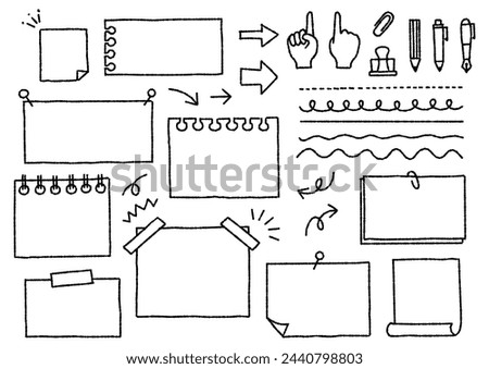 A set of handwritten frames, stationery, and notes ,bumpy lines, vector illustration