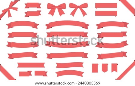 Illustration set of light red ribbons in flat design.