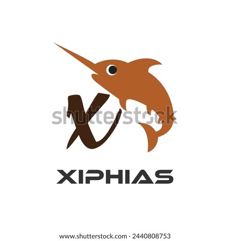 Alphabet X For Xiphias Vocabulary School Reading Lesson Cartoon Illustration Vector Clipart Sticker