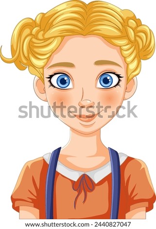 Bright-eyed girl with blonde pigtails illustration Royalty-Free Stock Photo #2440827047