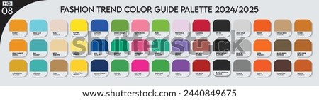 Color Palette. Fashion Trend Color Guide Palette 2024-25 no.08. Forecast of the future colors. color palette vector for fashion designers, business Trend, Garment colors, and Paint Color Companies
