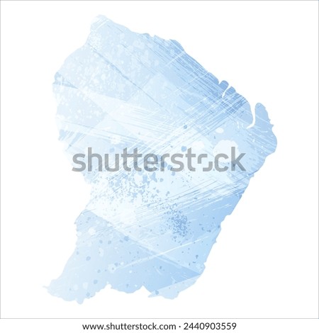 High detailed vector map. French Guiana. Watercolor style. Pale cornflower. Blue color.
