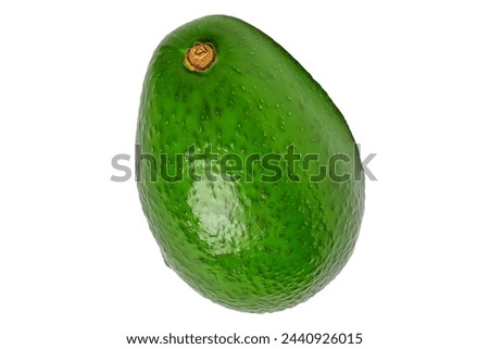 It is isolated view of green avocado. It's photo of fresh avocado on white background. It is close up view of the whole avocado.