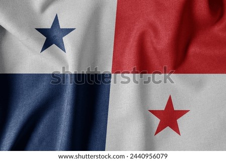 National Flag on Textured Fabric Background. Silk textured flag, realistic wave and flag look. PA  Flag of Panama