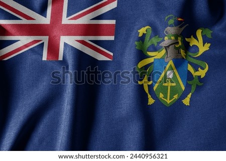 National Flag on Textured Fabric Background. Silk textured flag, realistic wave and flag look. PN  Flag of Pitcairn