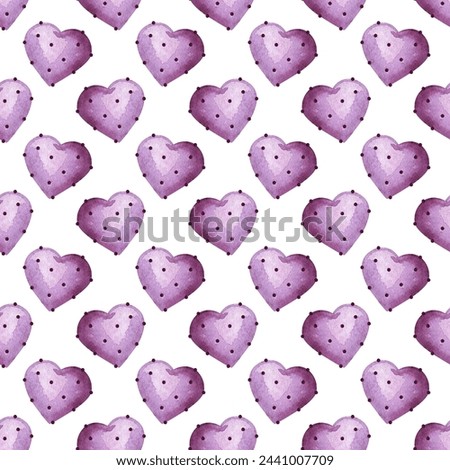 Seamless pattern of purple spiky hearts. Heart ornament. Valentine's Day. Sweets for lovers. Watercolor illustration for background design, packaging, textiles